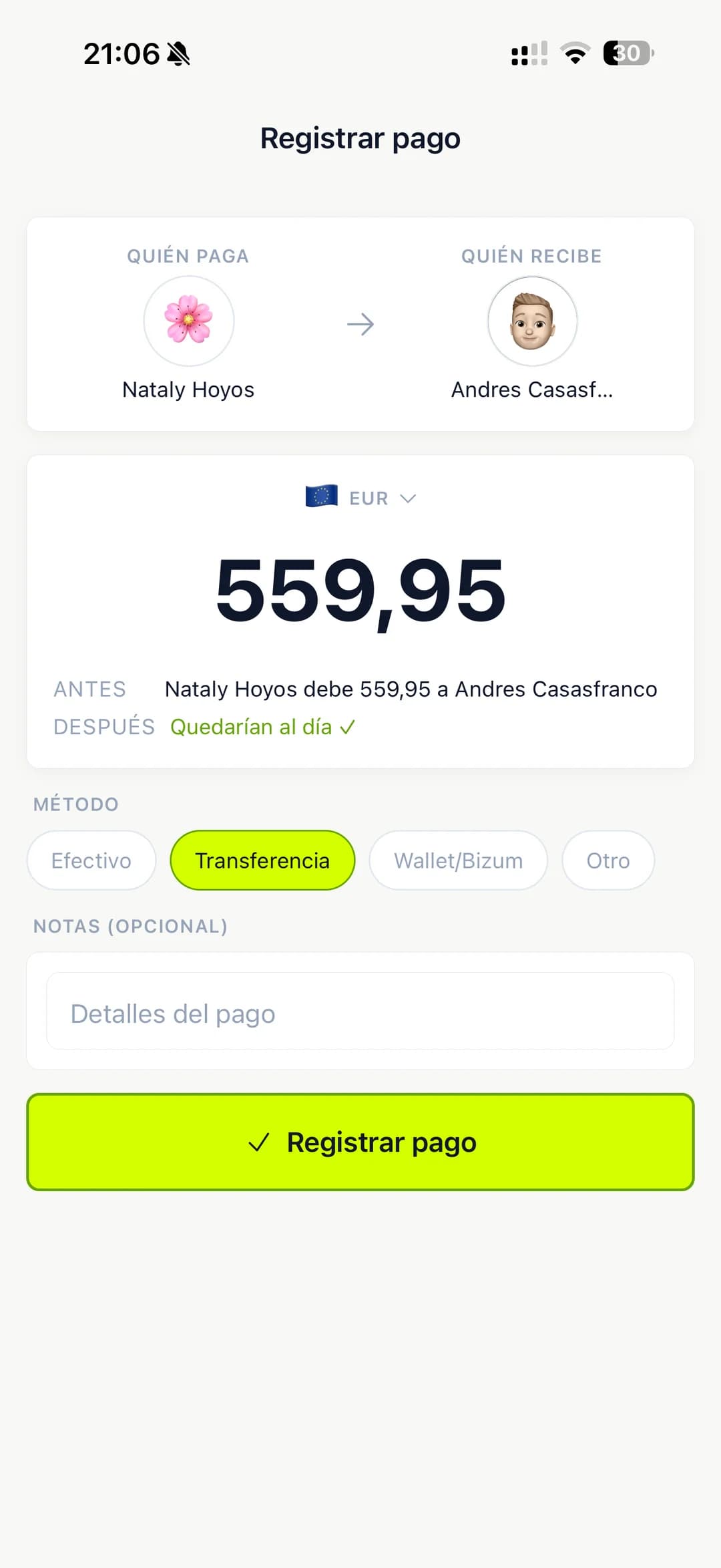 Pantalla de liquidación y dashboard de gráficos